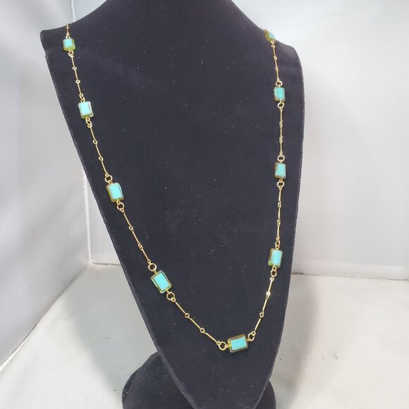 Banana Republic Gold-tone chain necklace rectangular turquoise-colored stones. - Picture 1 of 6